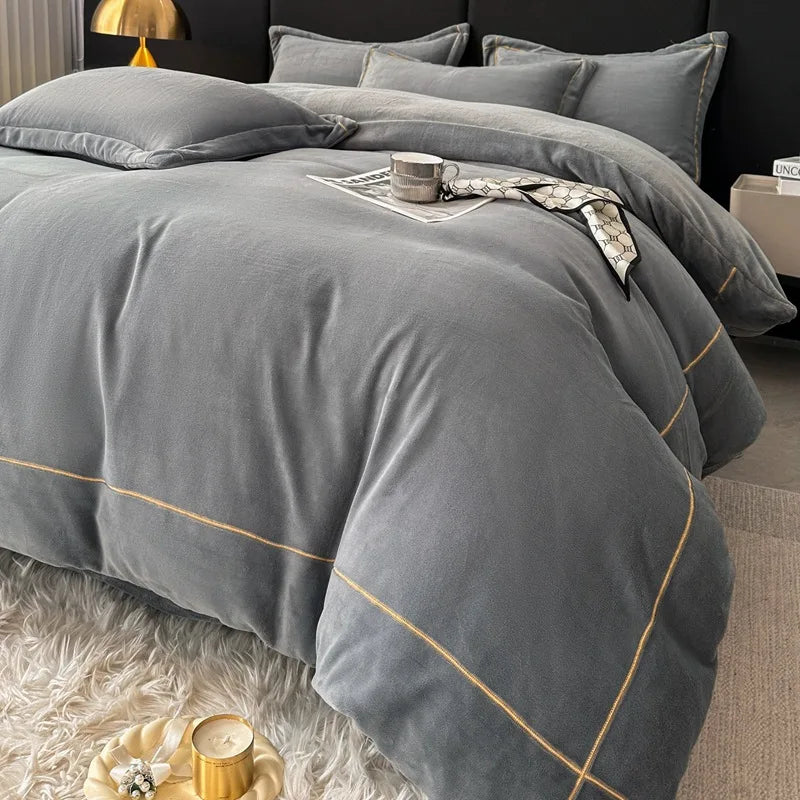 Afralia™ Winter Coral Velvet Bedding Set Double-sided Thick Warm Comforter Cover