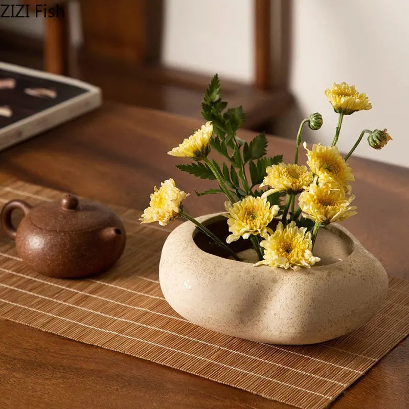 Afralia Lotus Seedpod Ceramic Vase Artificial Flower Pot Modern Desk Decor