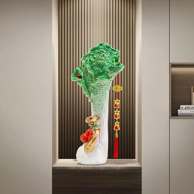 Afralia™ Cabbage Ornament: New Chinese Style Boss Office Decoration for Desktop or Wine Cabinet