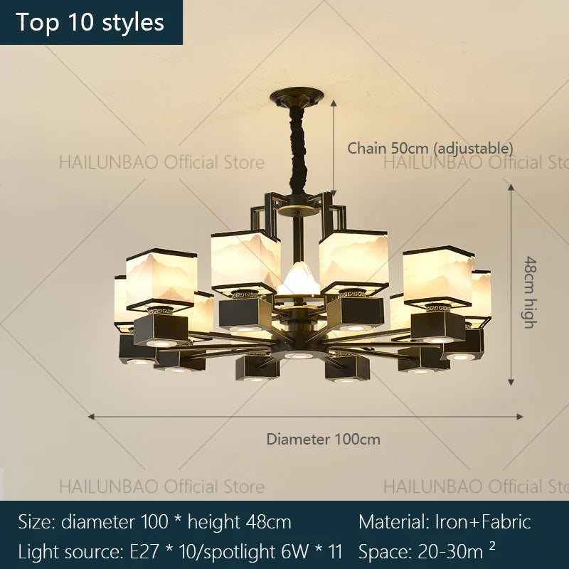 Afralia™ Chinese Zen Marble Chandelier for Living Room, Restaurant, and Bedroom
