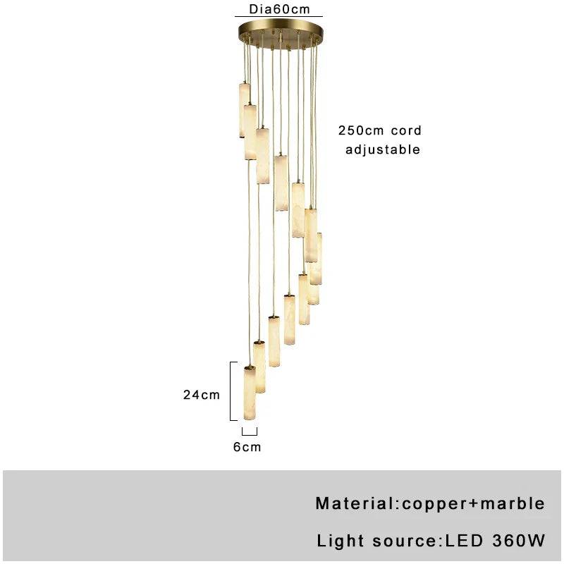 Afralia™ Gold Marble Pendant Light - Modern Cylinder Staircase Ceiling Lighting