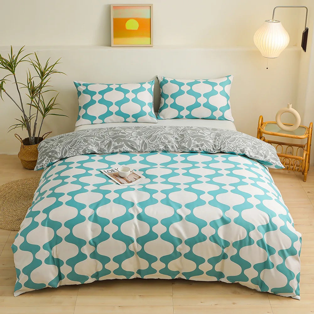 Afralia™ Geometric Triangle Block Print Bedding Set with 2 Pillowcases for Queen/King Double Bed
