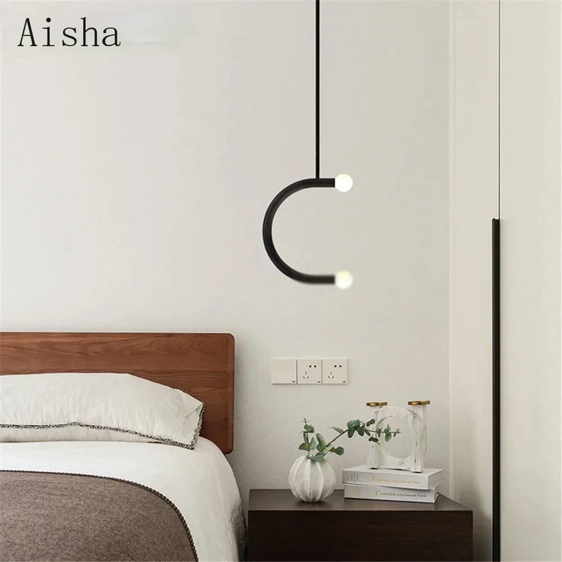 Afralia™ Nordic U-shaped Line Art LED Chandelier for Corridor Bedroom & Loft