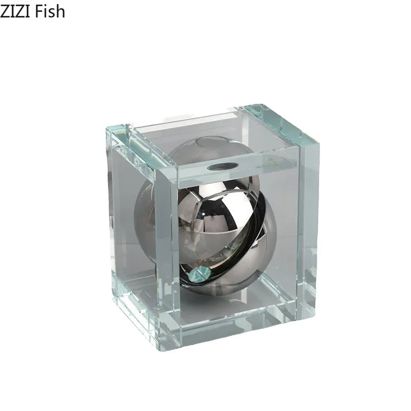 Afralia™ Geometric Silver Block Crystal Ball Desk Decoration - Modern Abstract Art Room Decor