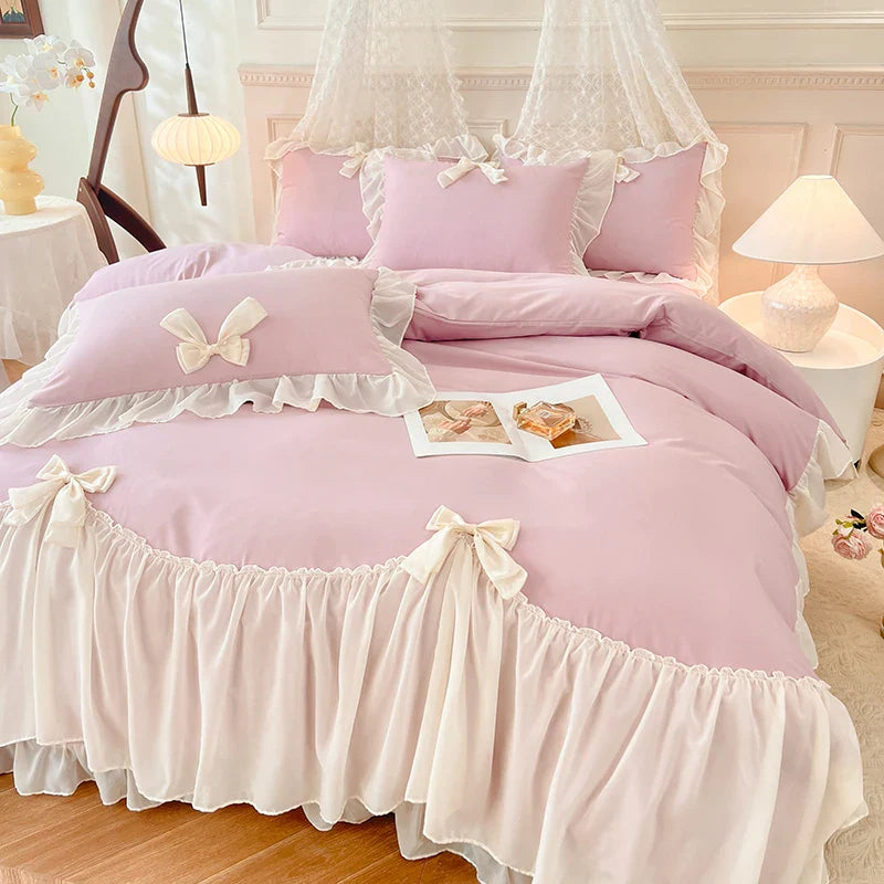 Afralia™ Korean Lace Bow Bedding Set: Luxury Princess Quilt Cover for Girls Wedding Home Textiles