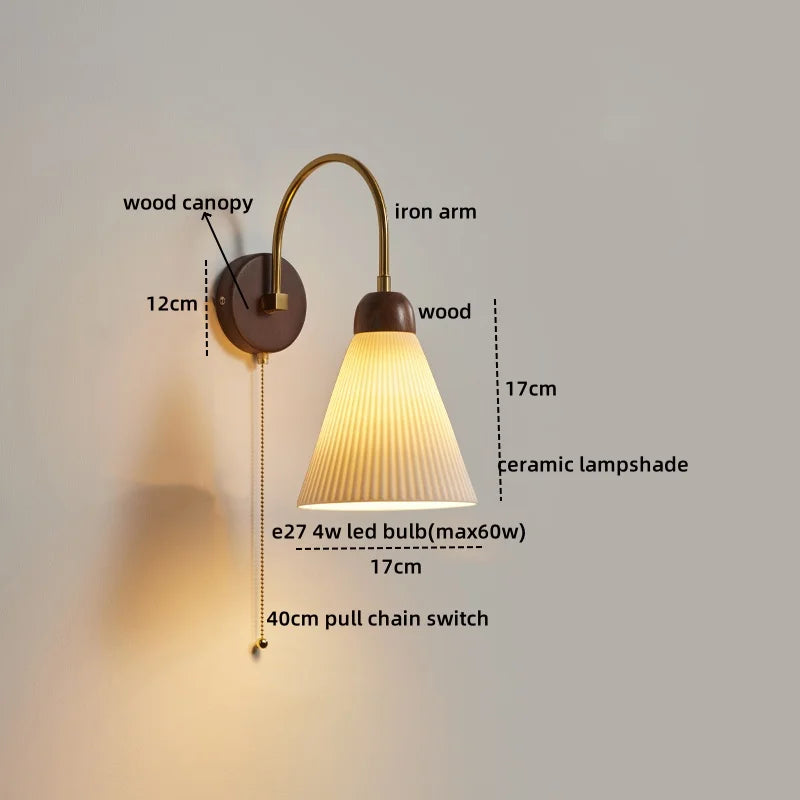 Afralia™ Ceramic Wood LED Wall Lights Modern Bedside Lamp for Home Decor