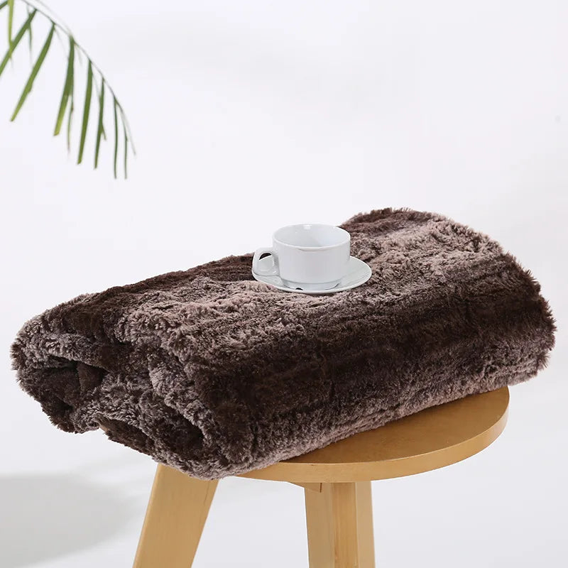 Afralia™ Striped Faux Rabbit Fur Blanket for Home & Travel Warmth