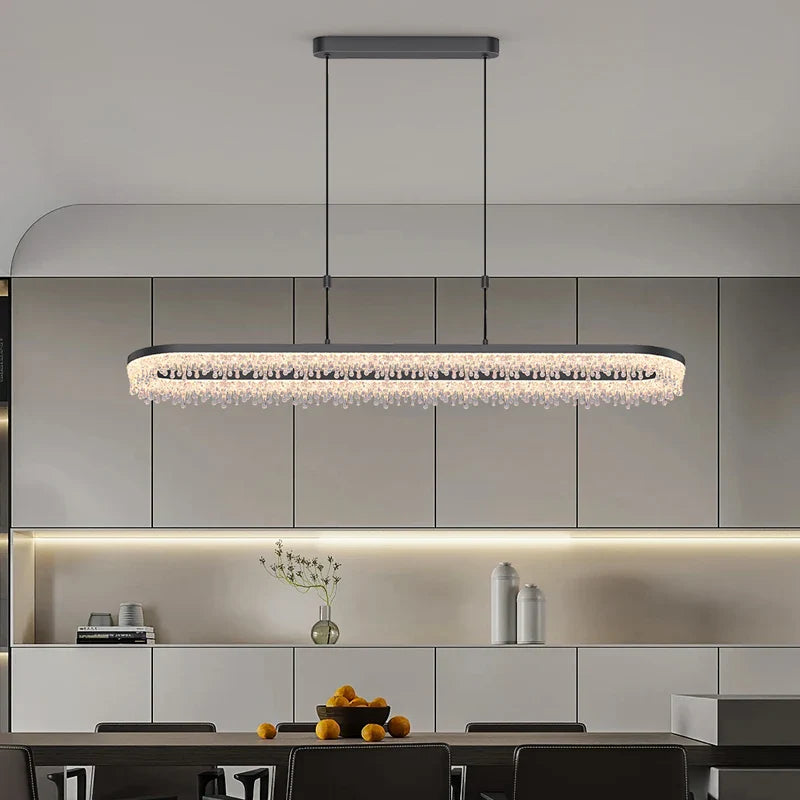 Afralia™ Black Crystal Ceiling Pendant LED Chandelier for Modern Living Room Decor