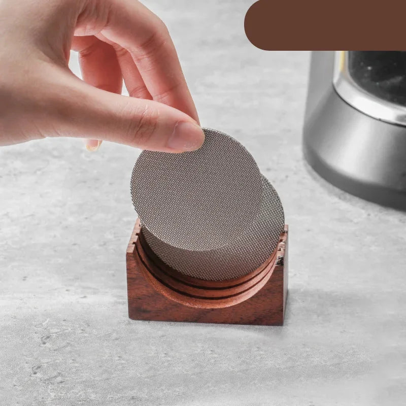 Afralia™ Espresso Filter Screen Holder Wooden Stand for Portafilter Puck Screens