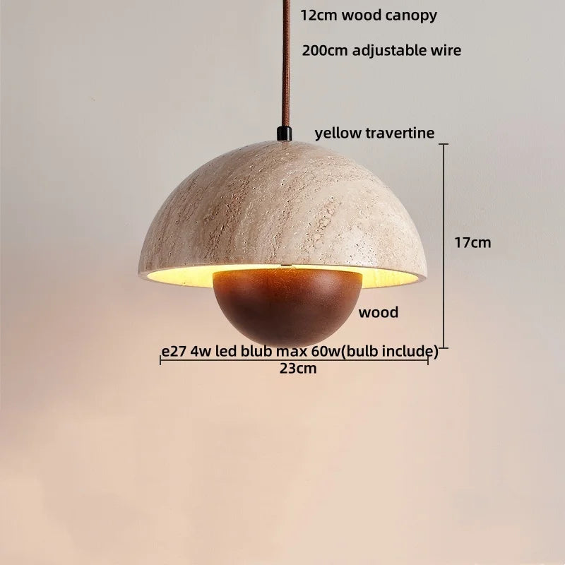 Afralia™ Yellow Travertine LED Pendant Light: Wabi Sabi Dining Room Decor