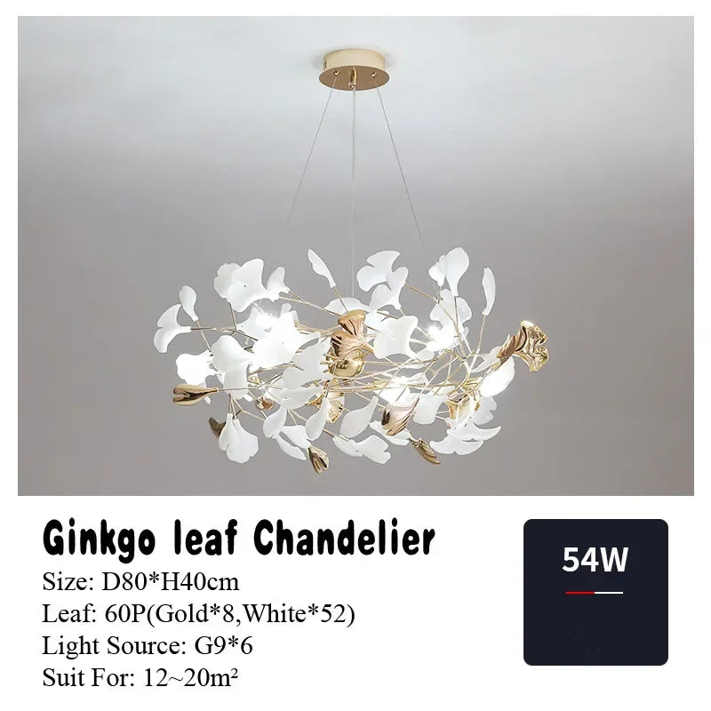 Afralia™ Ginkgo Leaf Pendant Chandelier for Nordic Romantic Living Room Decor