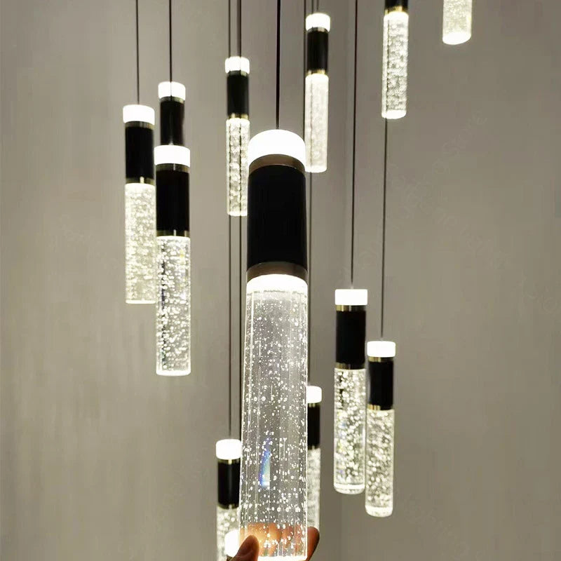 Afralia™ Cylindrical Crystal Chandelier: Modern Villa Living Room Lamp for Stylish Interiors.