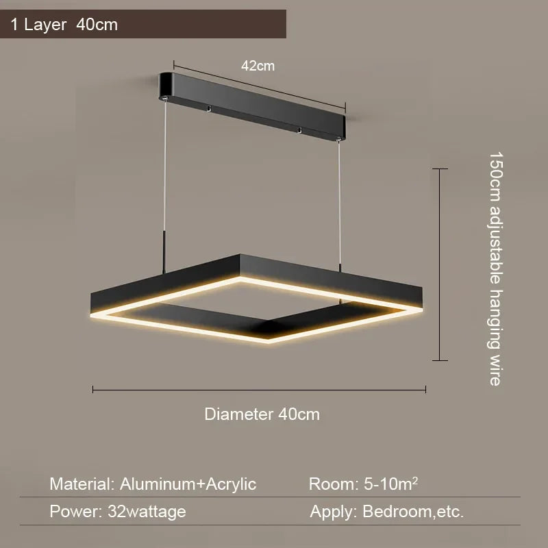 Afralia™ Modern Black Aluminum Square Pendant Light for Home Loft Decor