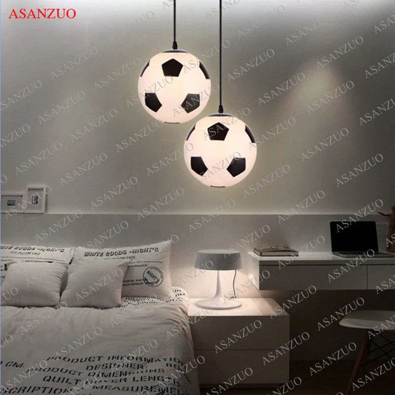 Afralia™ Football Shape LED Glass Pendant Ceiling Light for Kids Boys Bedroom