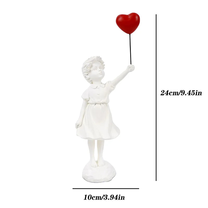 Afralia™ Flying Love Balloon Girl Sculpture: Abstract Modern Home Office Decor & Gift