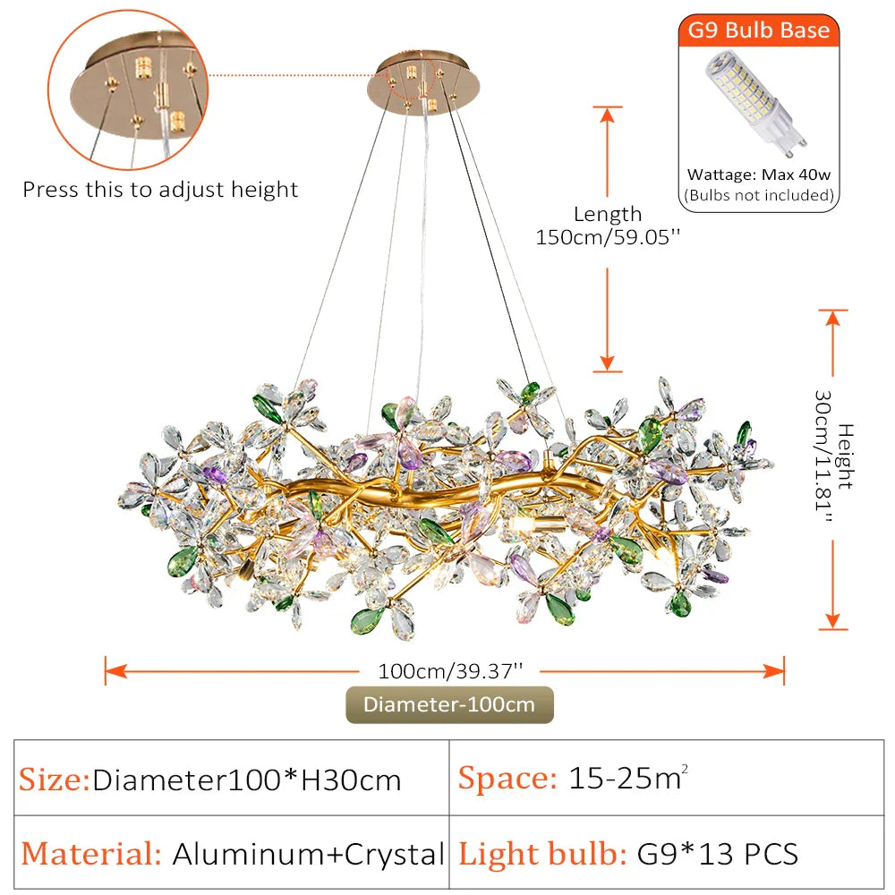 Afralia™ Gold Flower Crystal Ceiling Chandelier for Dining Room Bedroom Kitchen - Luxury Hanging Pendant Lights