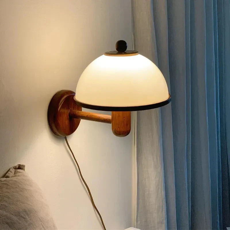 Afralia™ Mushroom Wall Lamp Wood Acrylic Light Bedroom Living Room Decorative Sconce