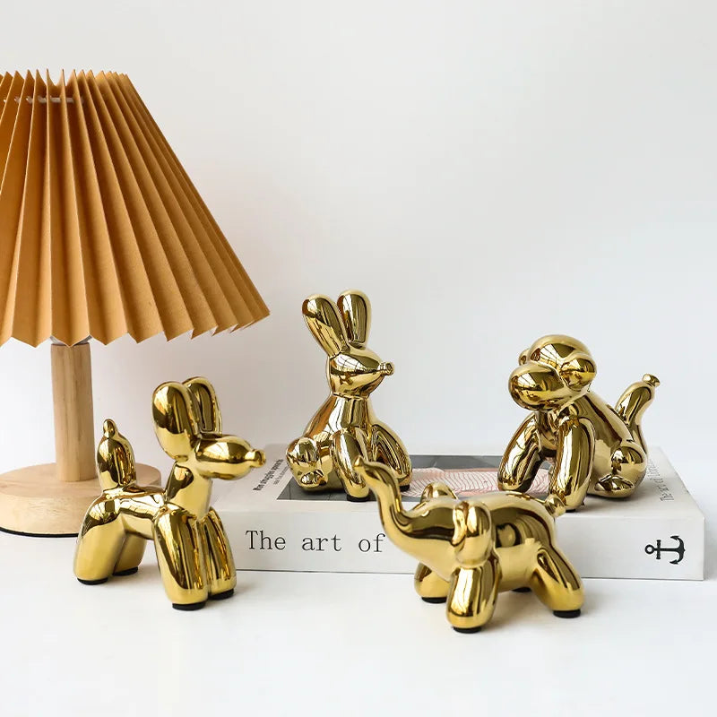 Afralia™ Golden Monkey Dog Rabbit Ceramic Balloon Animals Desk Ornament