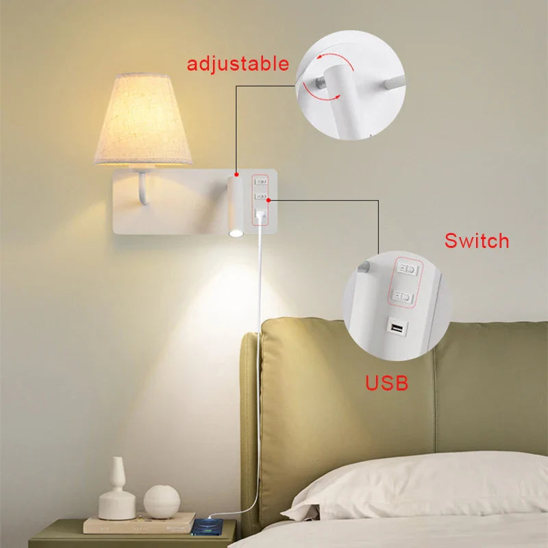 Afralia™ Nordic LED Wall Lamp with USB, Switch, Modern Design for Bedroom Sconces