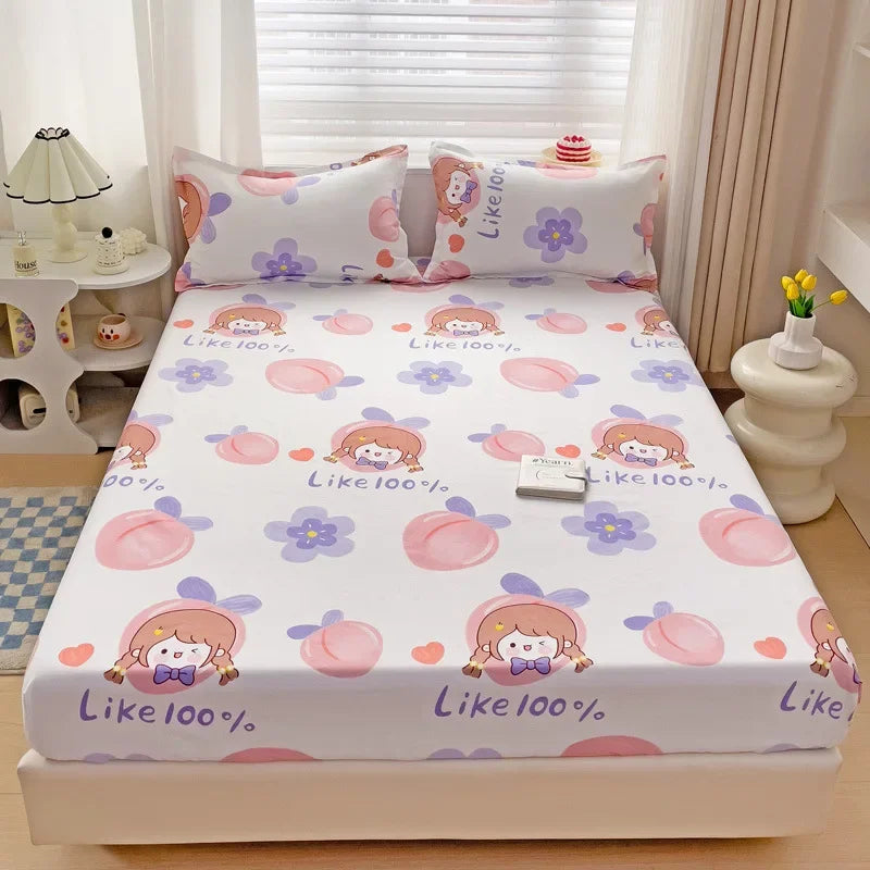 Afralia™ Patterned Grid Fitted Sheet Set for Single Double Mattress