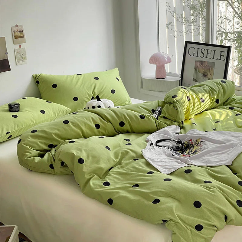 Afralia™ Polka Dot Striped Bedding Set for Summer. Soft Cozy Duvet Cover. All Seasons Single Double Bed Linens.