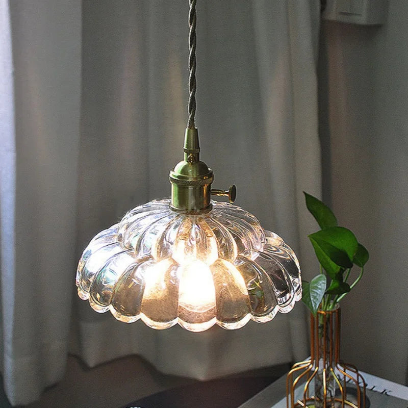 Afralia™ Walnut LED Glass Flower Pendant Light Fixture Adjusts Wire Modern Dining Bathroom