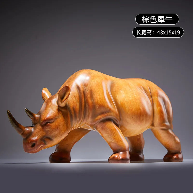 Afralia™ Wood-grain Rhinoceros & Hippopotamus Sculptures Home Decor Figurines