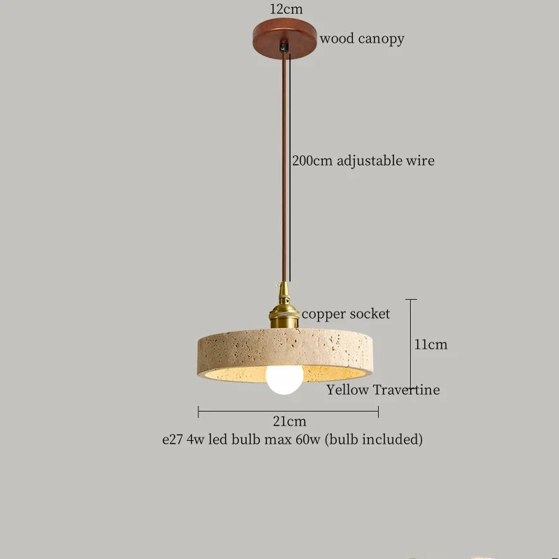 Afralia™ Vintage LED Hanging Lamps Yellow Travertine Pendant Light for Bedroom & Dining Room