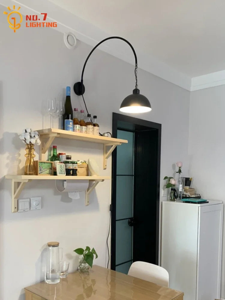 Afralia™ Rotatable Black Wall Lamp LED E27 Swing Arm Long Pole Industrial Design