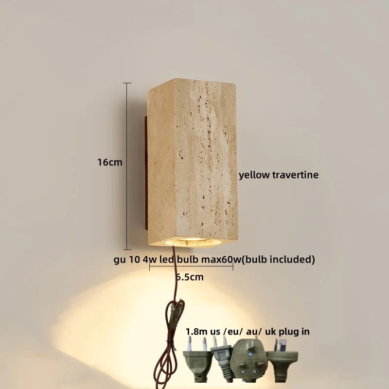 Afralia™ Nordi LED Wall Light COB Yellow Travertine Bedside Lamp Home Decor