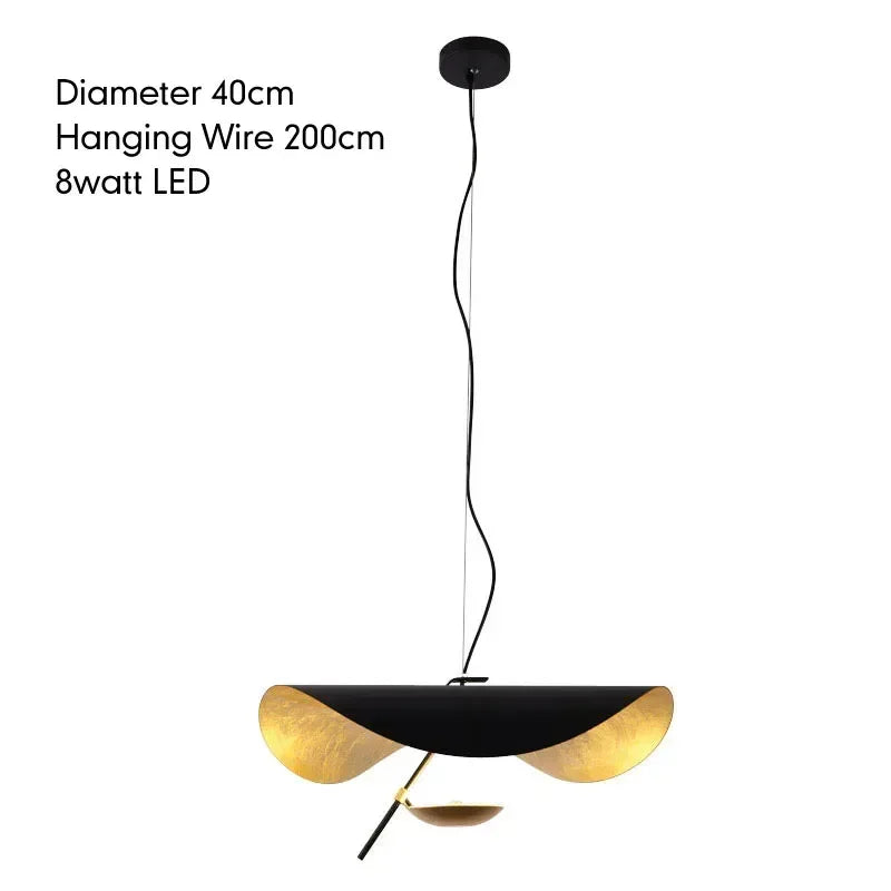 Afralia™ Lederam Manta Pendant: Industrial Black & Gold Ceiling Light with Lotus Leaf Design