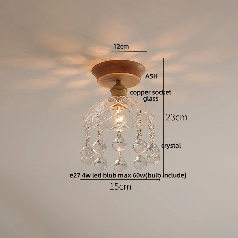 Afralia™ Tiffany Glass Copper Ceiling Lights Wood Ash LED Lamp Japan Style