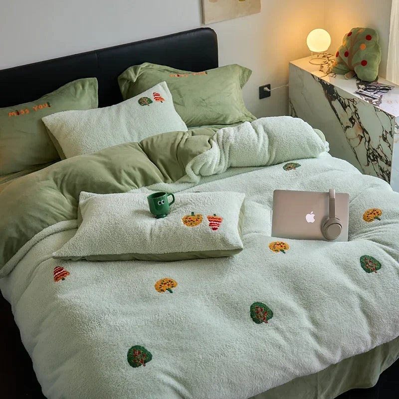 Afralia™ Full Matte Ant Velvet Winter Duvet Set Queen Bedding Warmth Fluffy Blanket