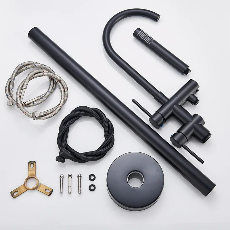 Afralia™ Matte Black Bathtub Faucet Diverter Floor Mounted Mixer Tap Brass Bath Spout Crane