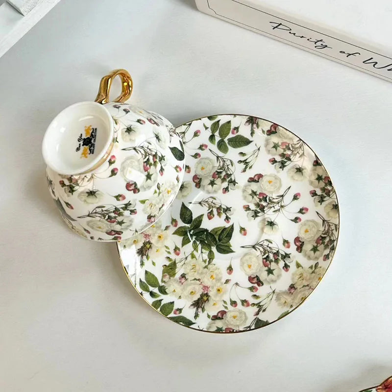 Afralia™ Brilliant Flowers Pattern Ceramic Coffee Mug Set