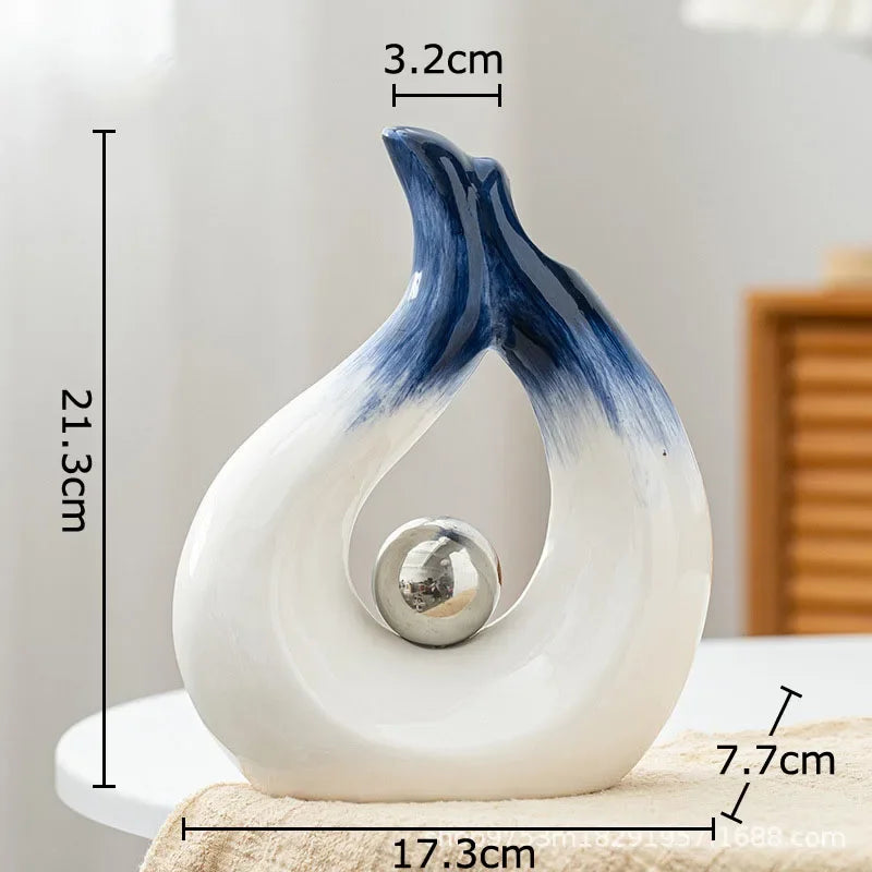 Afralia™ Silver Ball Ceramic Vase Artificial Flower Room Decor