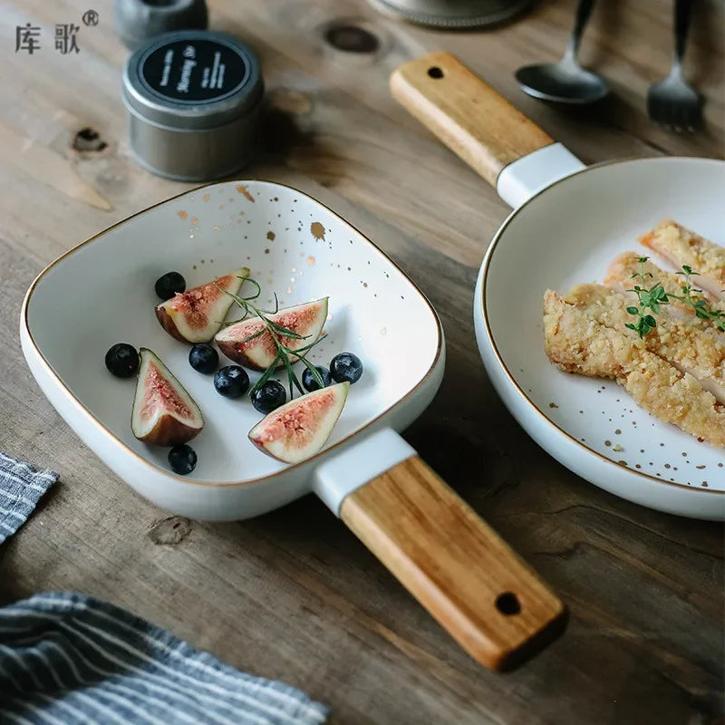 Afralia™ Ceramic Wood Handle Bowl: Nordic Style Salad & Noodle Tableware
