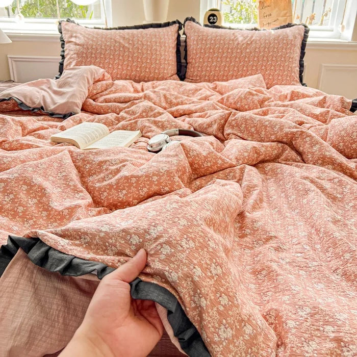 Afralia™ Wrinkled Yarn Lace Bedding Set: New Printed Cotton Duvet Cover Kit for Double Bed