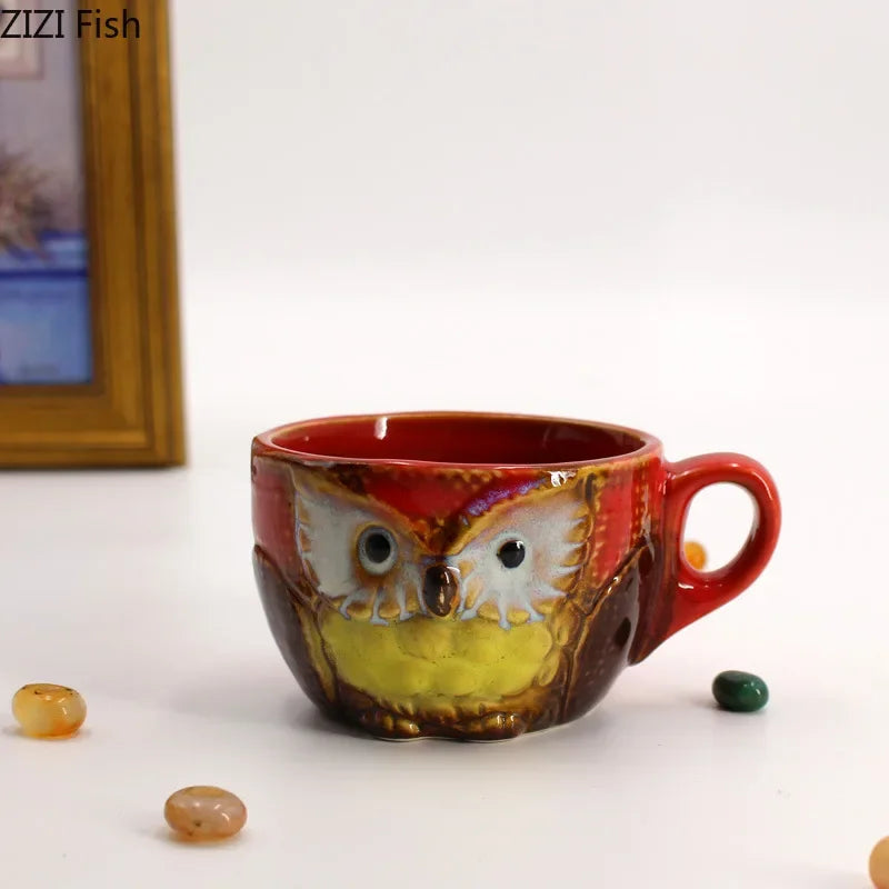Afralia™ Ceramic Owl Relief Mug with Lid