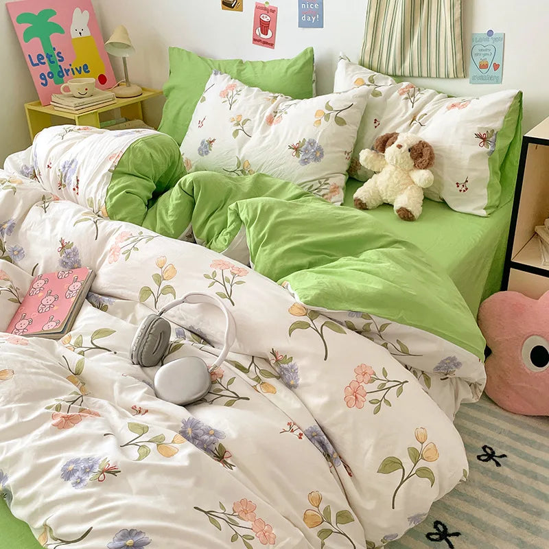 Afralia™ Cartoon Pattern Cotton Bed Sets Quilt Cover Sheet Pillowcase Bedclothes