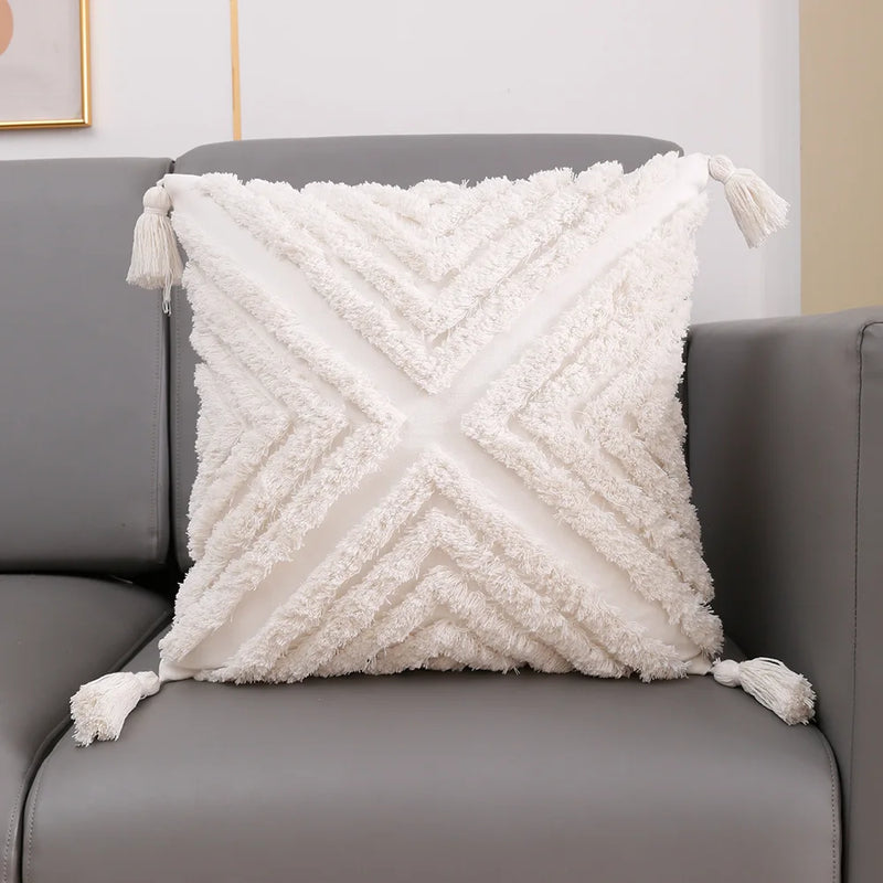 Afralia™ White Diamond Cushion Cover with Tassel Corners - Decorative Throw Pillow Cover