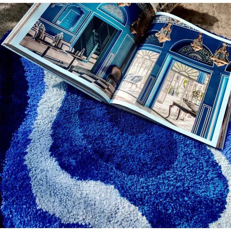 Afralia™ Cloudy Blues Wavy Retro Rug 80x120, Super Soft & Non-Slip Hand Tufted Carpet