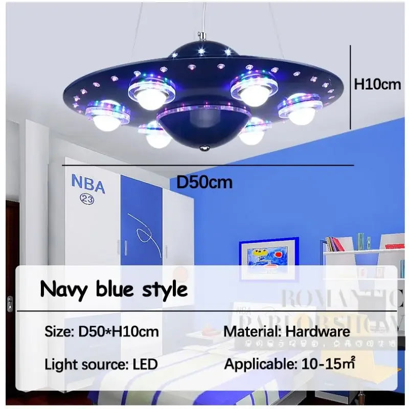 Afralia™ Alien UFO Design LED Pendant Light for Children's Room, Creative Iron Art Chandelier