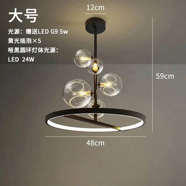 Afralia™ Black Glass Ring Pendant Light - Nordic Style LED Chandelier for Home Decor