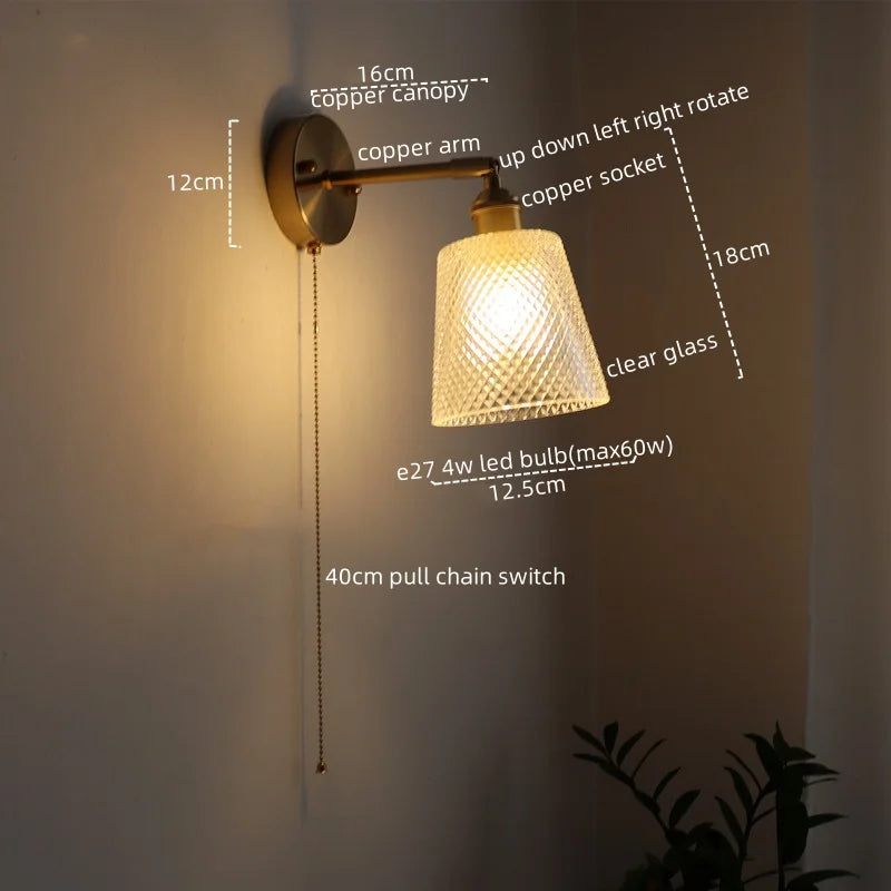 Afralia™ Vintage LED Wall Light Glass Copper Applique Da Parete