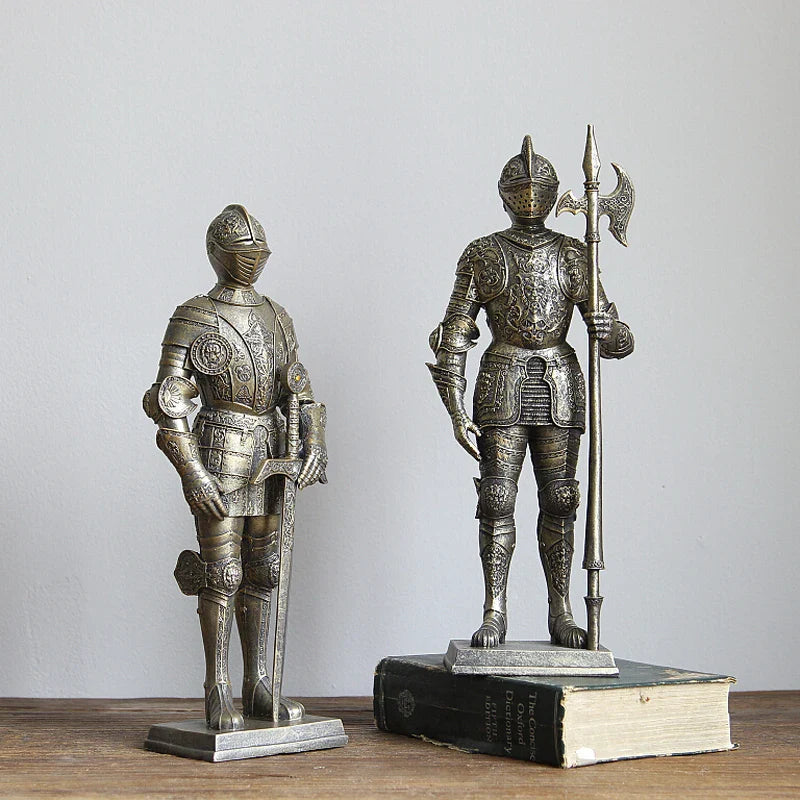 Afralia™ Iron Armored Soldier Knight Sculpture Home Decor Figurine