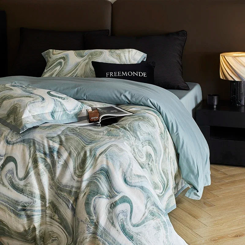 Afralia™ 100s Egyptian Cotton Printed Bedding Set with Sheet, Duvet Cover, and Pillowcase