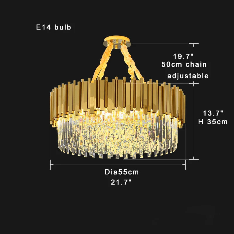 Afralia™ Gold K9 Crystal Ceiling Chandelier, Dimmable Luxury Living Room Bedroom Lighting