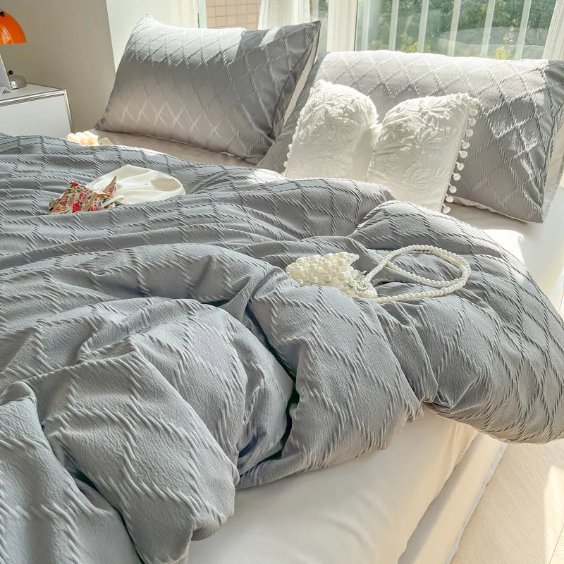 Afralia™ Solid Color Square Jacquard Bedding Set - Cozy Summer Comforter for Girls