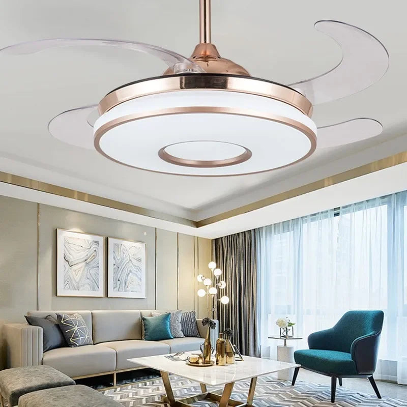 Afralia™ Invisible Gold Ceiling Fan with LED Light and Retractable Blades